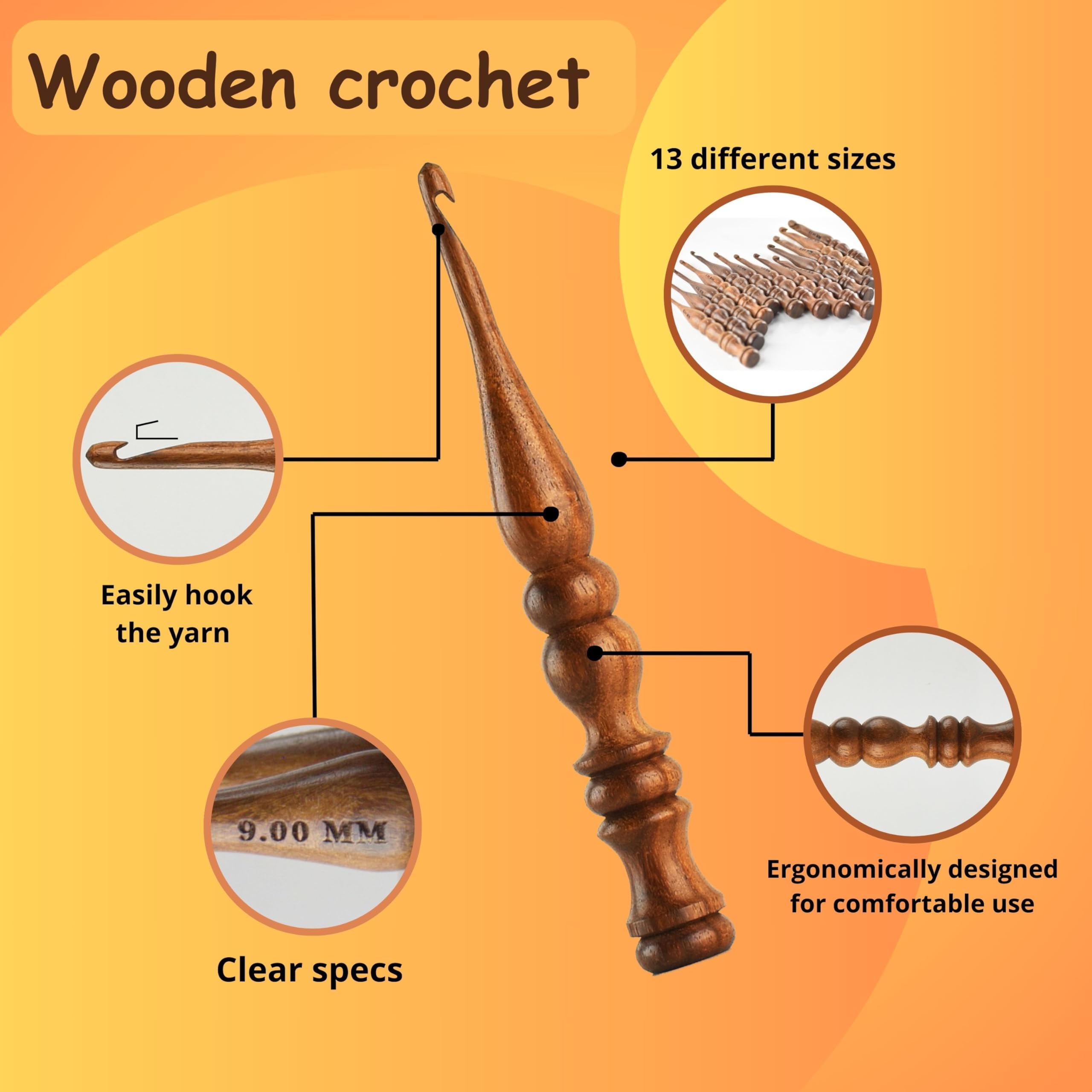 Lot De Crochets En Bois De Rose Pour Mains Arthritiques – Différentes Tailles 4 Mm, 4,5 Mm, 5 Mm, 5,5 Mm – Poignées Ergonomiques Souples – Cadeau Pour Elle (5,5 Mm