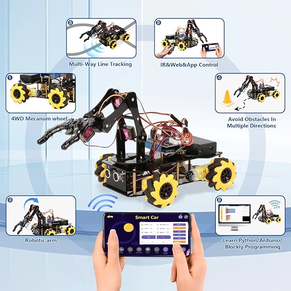 ACEBOTT Smart Car kit Functions STEM Coding for Ages 12-16,16+ Robot Arm Expansion Pack (Without Car)-QD007