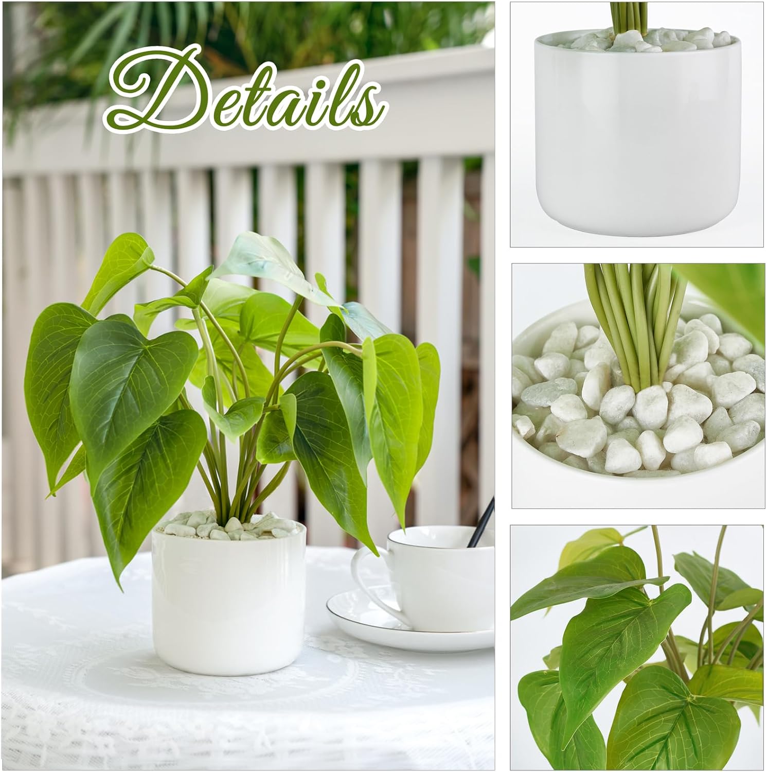 Mkono Fake Plants in Ceramic Pot, 11" Potted Artificial Plants for Home Decor Indoor Faux Green Leaf Plant with Modern White Planter for Desk Shelf Office Room Decoration (Pothos) - Image 3