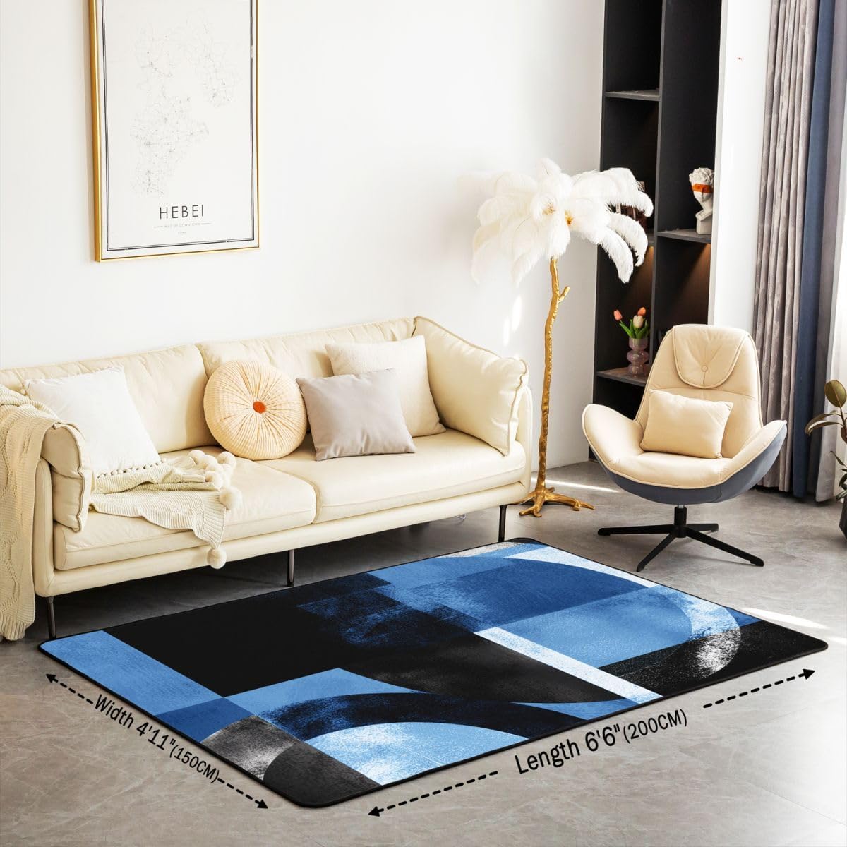 Black White Blue Area Rug 5x7 for Girls Boys Kids Geometric Decorative Carpet Set Room Decorative Glitter Rugs for Living Room Bedroom Luxury Indoor Floor Mat Abstract (No Glitter)