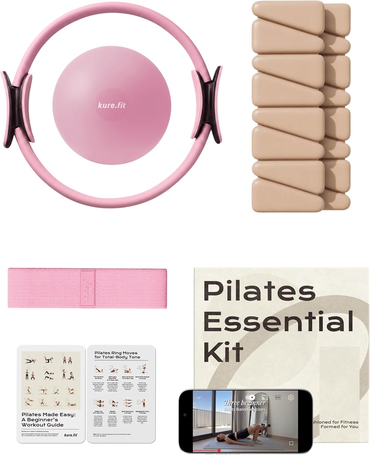 Sand Adjustable Wrist and Ankle Weights 1lb Each Set of 2 and Pink Pilates Kit Bundle
