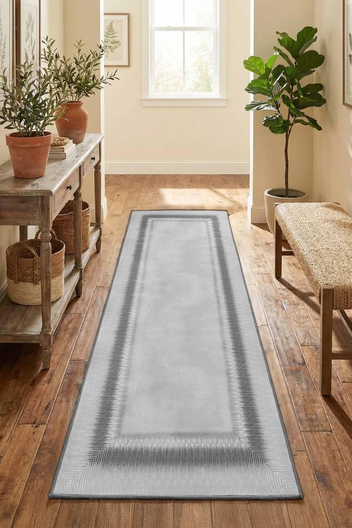 Monnhein Açık Gri Yolluk 1218 - Yıkanabilir, Kaymaz Taban, Dijital Baskılı, Leke Tutmaz, İnce Hav, Modern Koridor, Mutfak, Antre ve Salon için Dekoratif Yolluk