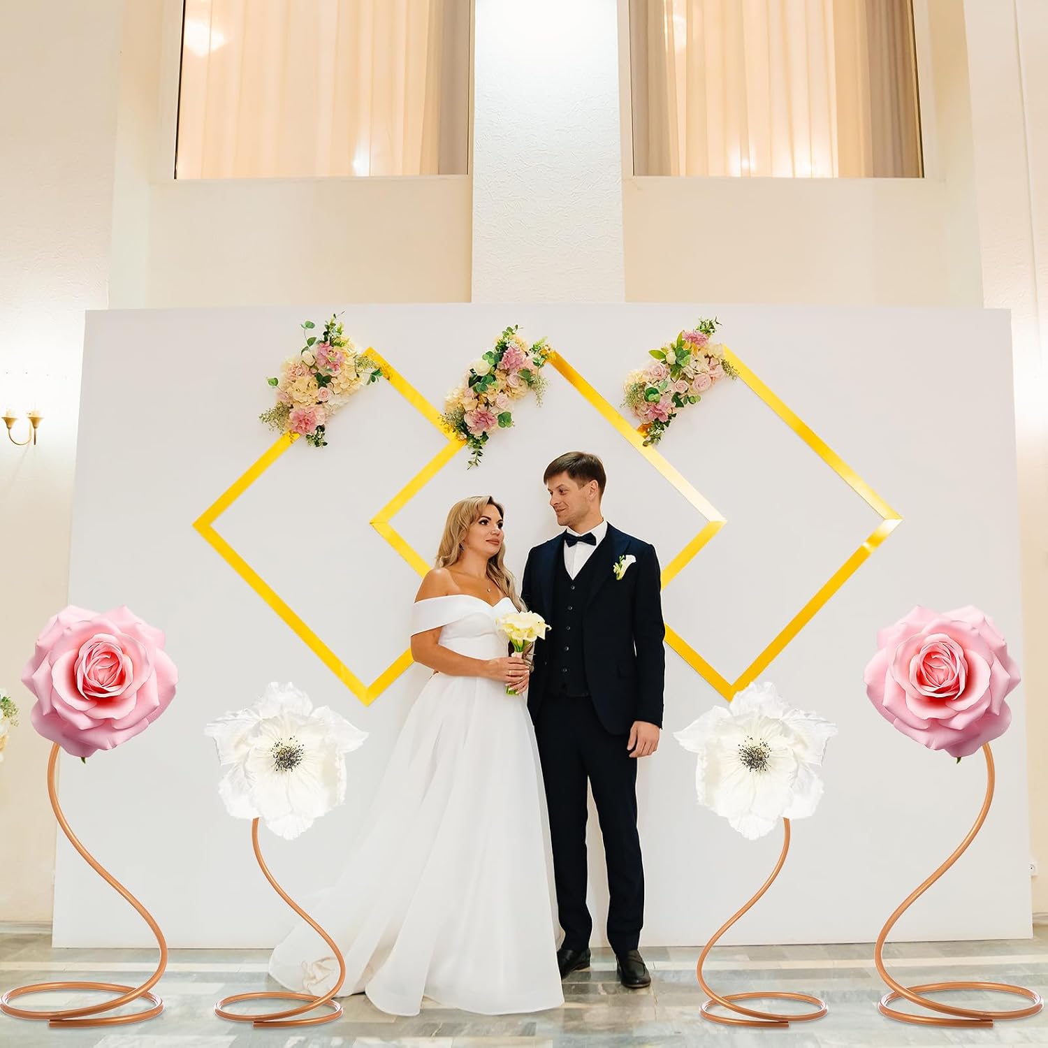 Tioncy 3 Pcs 78.7 Inch Flexible Pipe PVC Tubing Aluminum Bendable Plastic Pipe Stem for Artificial Flowers Stem, Balloon Arches, Floral Wedding Decor, DIY Crafts, Cosplay Prop (Gold)