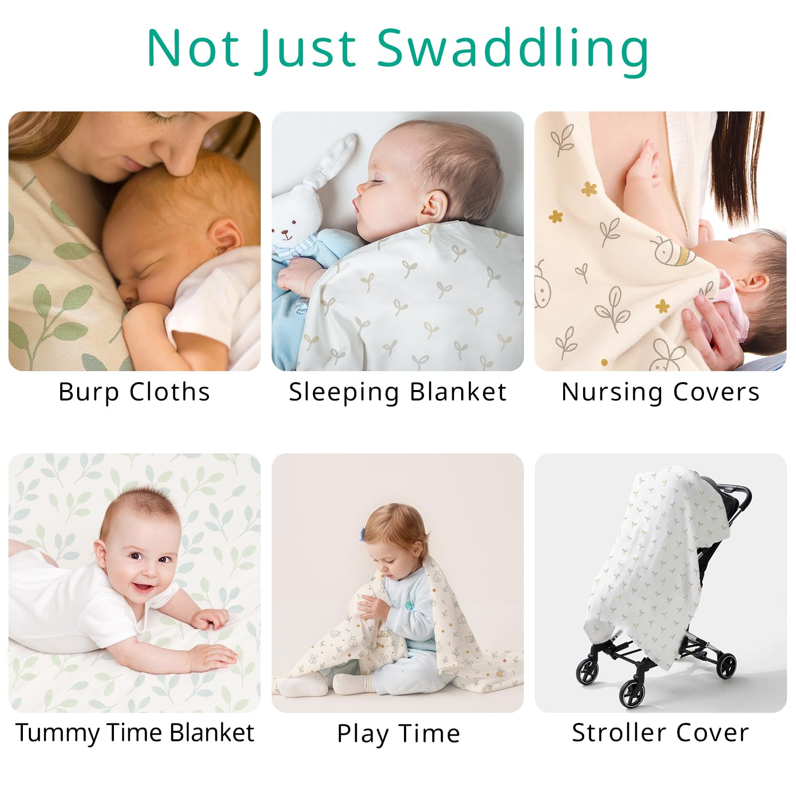 HECCEI Baby Pucktuch Musselin Decke Große 120x120 cm, 3 Stück Baby Swaddle Mullwindeln Musselin Tuch Weiche Baumwolle und Bambus für Junge und Mädchen