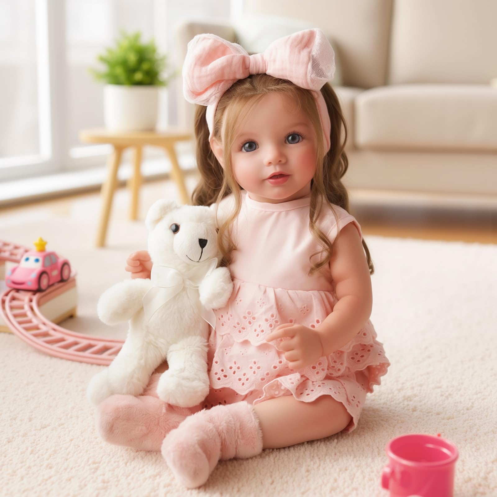 BABESIDE Reborn Puppe Mädchen – 50 cm lebensechtes Reborn-Baby mit langem Haar, weichem Stoffkörper, Kleidung & Zubehör – realistische Babypuppe für Kinder ab 3 Jahren