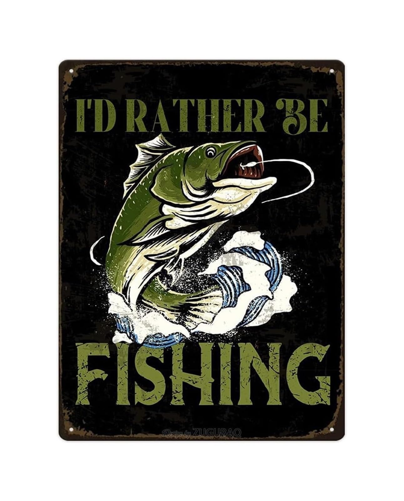 CBQZCHWDKT Funny Angler Gift Black and Green Tin Sign Id Rather Be Fishing Vintage Metal Sign for Wall Home Cabin Pub Decor 8 X 12 inch