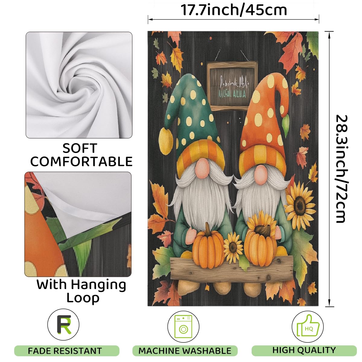 Paños de cocina de 45 x 72 cm, paños de cocina suaves y absorbentes de microfibra de secado rápido para baño, decoración del hogar, gnomos de girasol de Acción de Gracias, paquete de 4