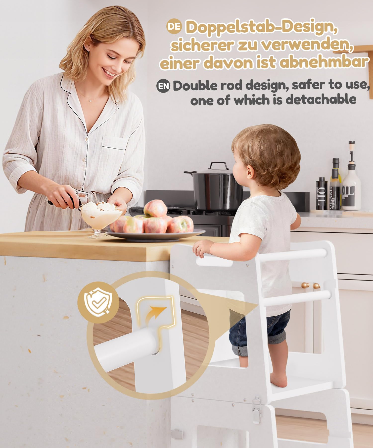 Yorbay 3 in 1 Lernturm ab 1 Jahr: Montessori Lernturm mit Tafel - Learning Tower für Kinder mit Sicherheitsfüßen - Der Tritthocker Verwandelbar in Kindertisch und Stuhl - für Küche Tisch Bad