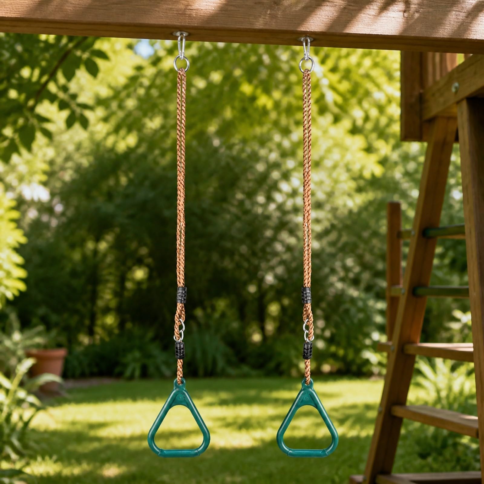 Anelli da Arrampicata con Corda Regolabile Resistente Gioco Sospeso con Manici Triangolari Portatile per Giardino, Area Giochi