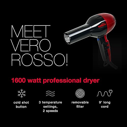 Miniatura 2 de Solano Vero Rosso - Secador de pelo iónico de cerámica  Secador de pelo ligero de 1600 vatios de secado rápido  Diseño silencioso + ergonómico +