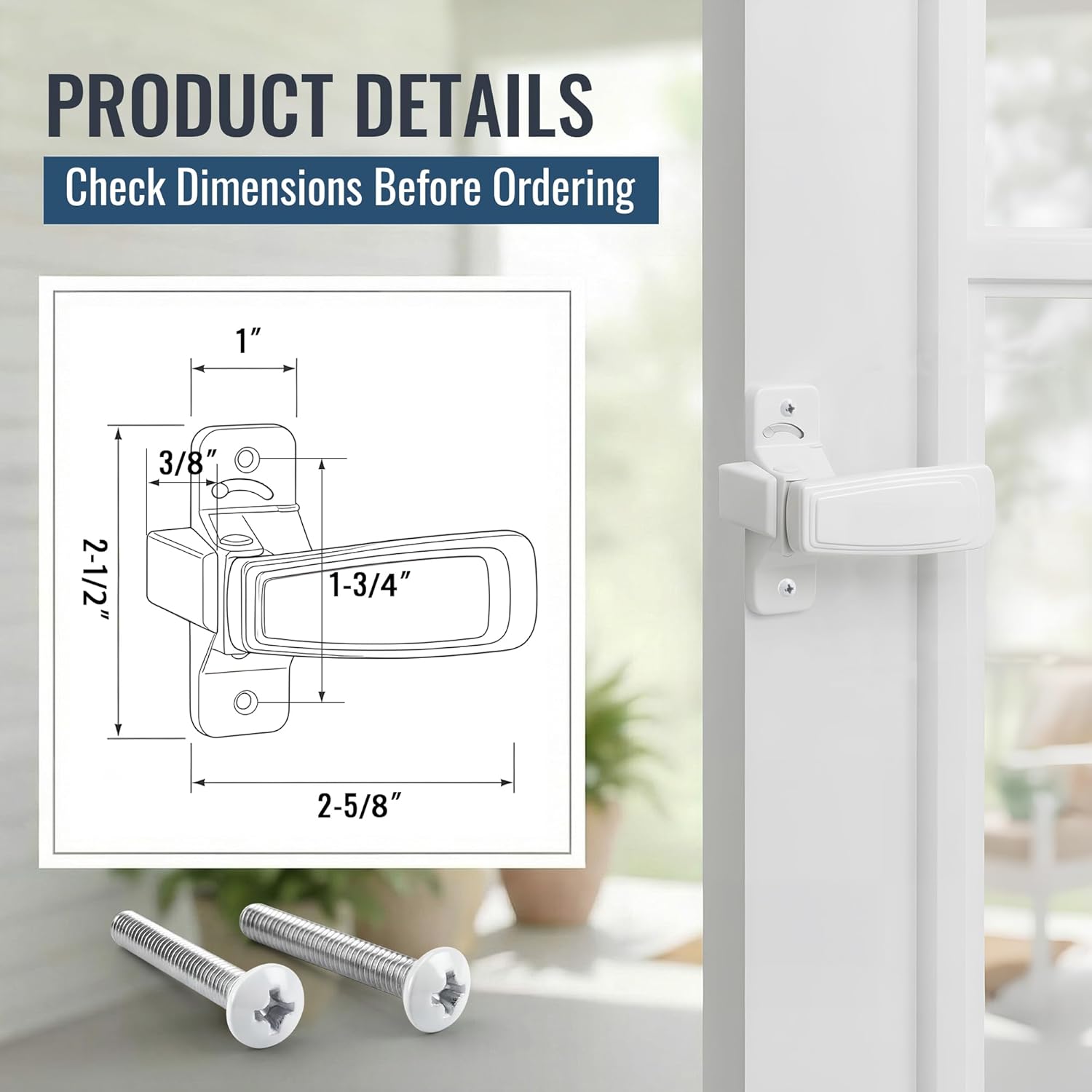 Replacement Screen Door Latch, Heavy Duty Inside Door Handle Compatible with Storm Doors Handle, Interior Latch for Screen and Storm Doors(for Non-Spring Loaded Strike,White)