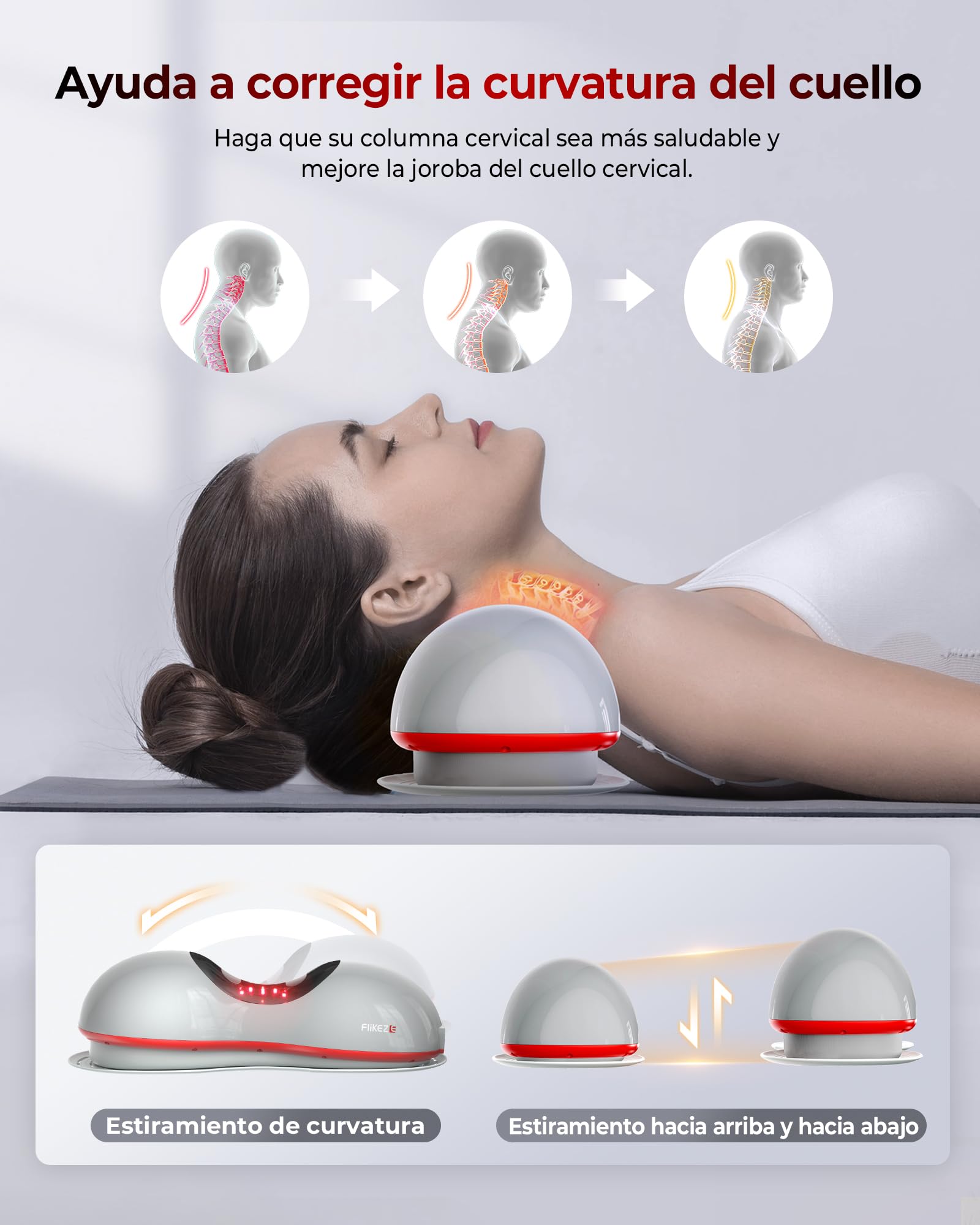 FliKEZE Dilatador de cuello térmico con terapia de luz roja, dispositivo de tracción cervical inalámbrico para alivio del dolor de ATM y relajante de hombros, almohada masajeadora de tracción de