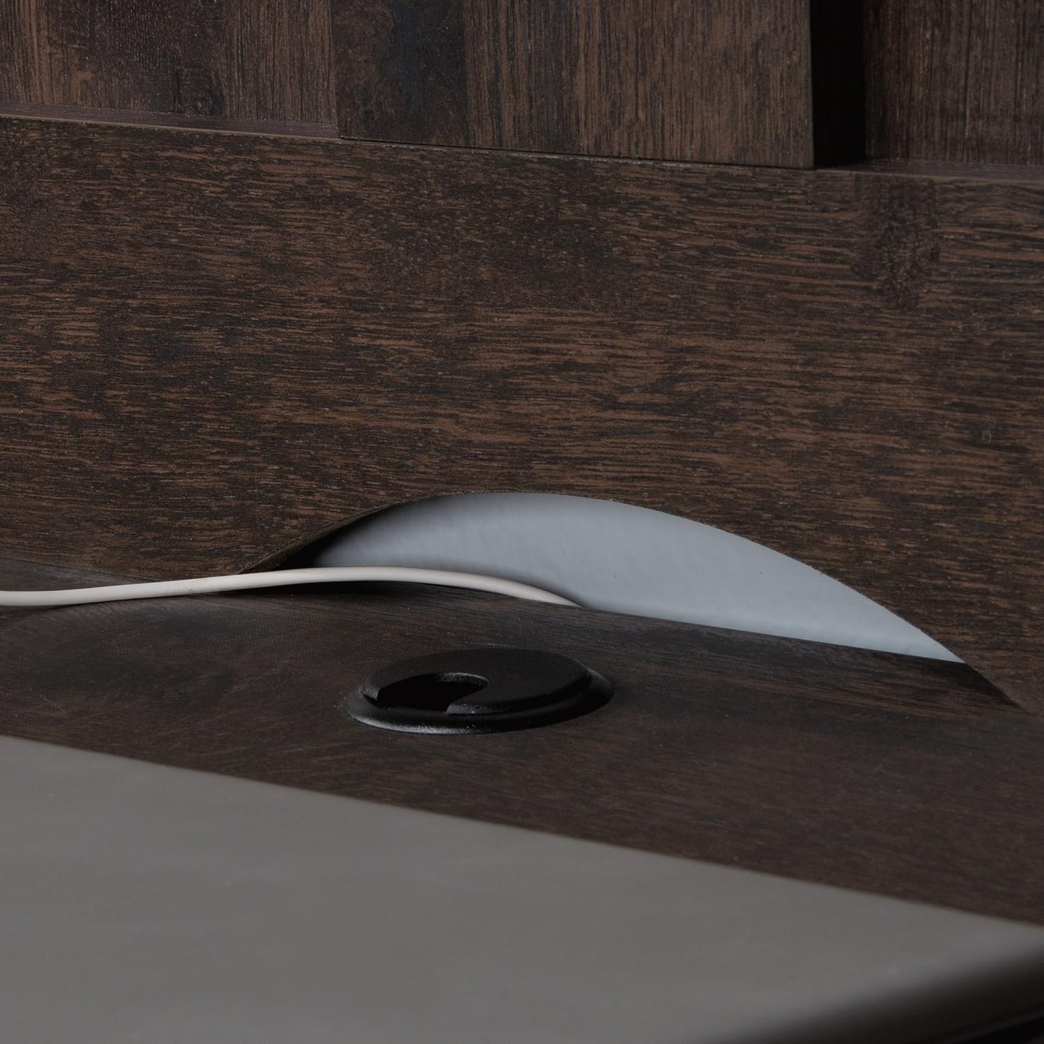 Brown Hutch with Adjustable Shelves and Framed Glass Doors for Home Office Storage