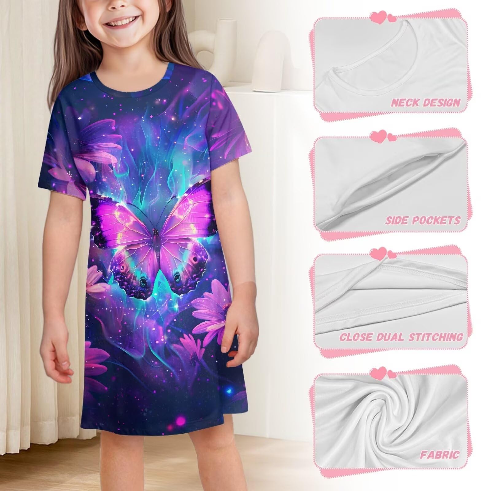 Chemise de nuit confortable à manches courtes pour fille de 3 à 14 ans