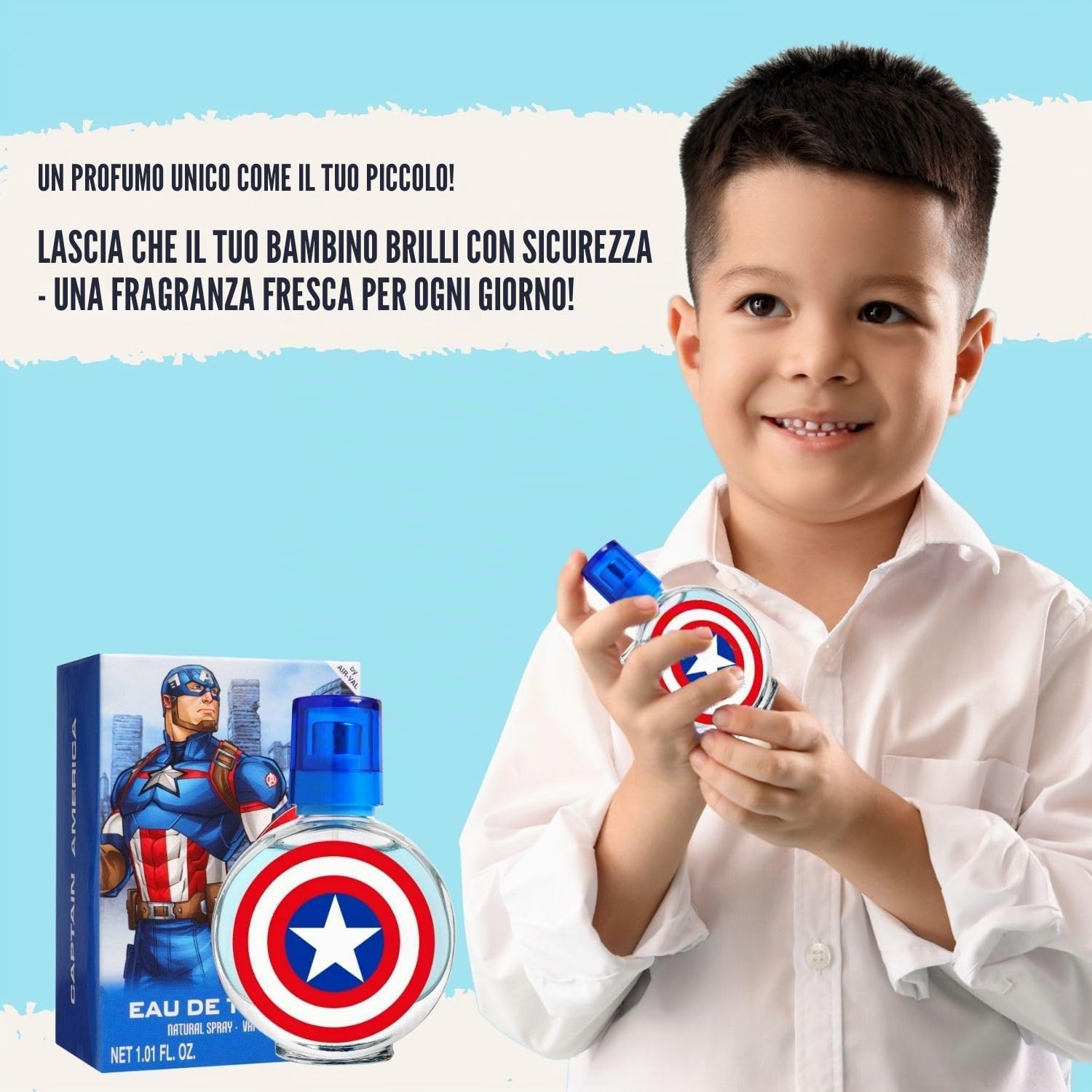 Air Val Captain America - Eau de toilette per bambini, 30 ml