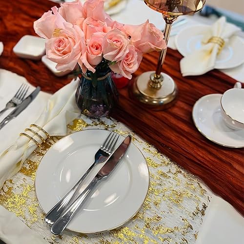 Miniatura 4 de Camino de mesa dorado, rollo de mesa de malla fina dorada metálica con purpurina y lentejuelas de 49 pies, decoración de mesa dorada para fiestas de