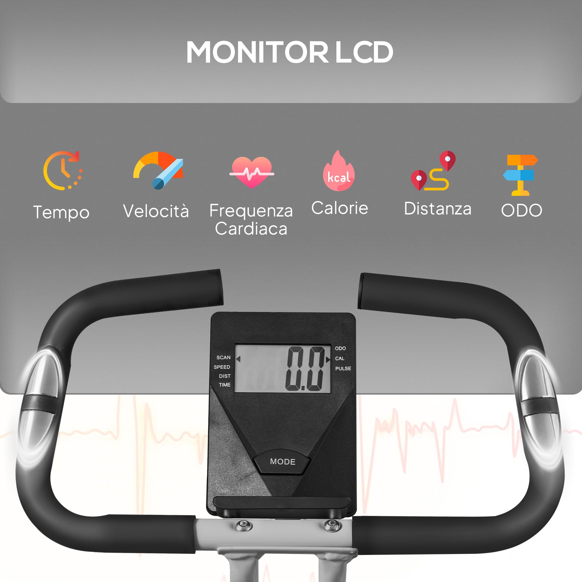 SPORTNOW Cyclette Magnetica Pieghevole da Casa con Resistenza a 8 Livelli, Display LCD e Battito Cardiaco, Rotelle, Sellino Regolabile e Supporto Integrato, in Acciaio