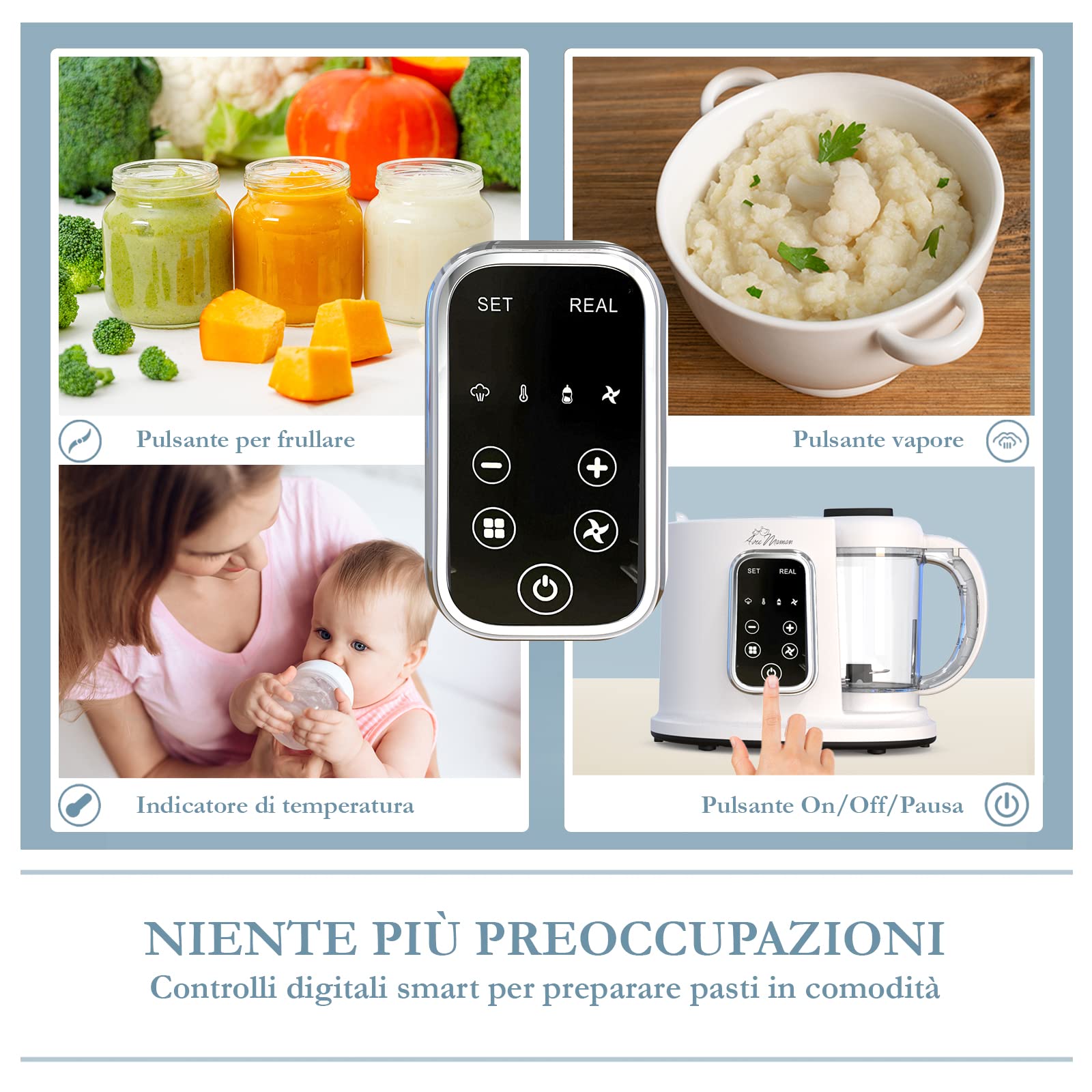 Baby Cuisine Frullatore elettrico Multifunzione 4-in-1 - Scalda biberon neonato + Cottura a vapore + Cuocipappa + Mixer - NUOVO Versione + Regalo perfetto per neogenitori + senza BPA