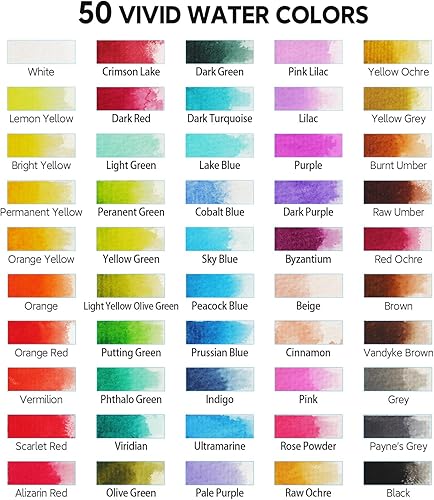Miniatura 5 de VAMOSEEHI Juego de acuarela para adultos, kit de acuarela para pintar sobre la marcha, 50 colores, 1 pincel de agua, 1 brocha de pintura, 1 esponja,