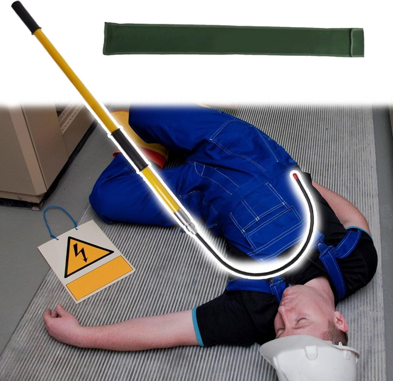 High Voltage Insulated Rescue Hook - Portable 3-10 Ft Fiberglass Safety Hotstick with 18-Inch Opening for Electrical Emergency Response and Life-Saving Applications.