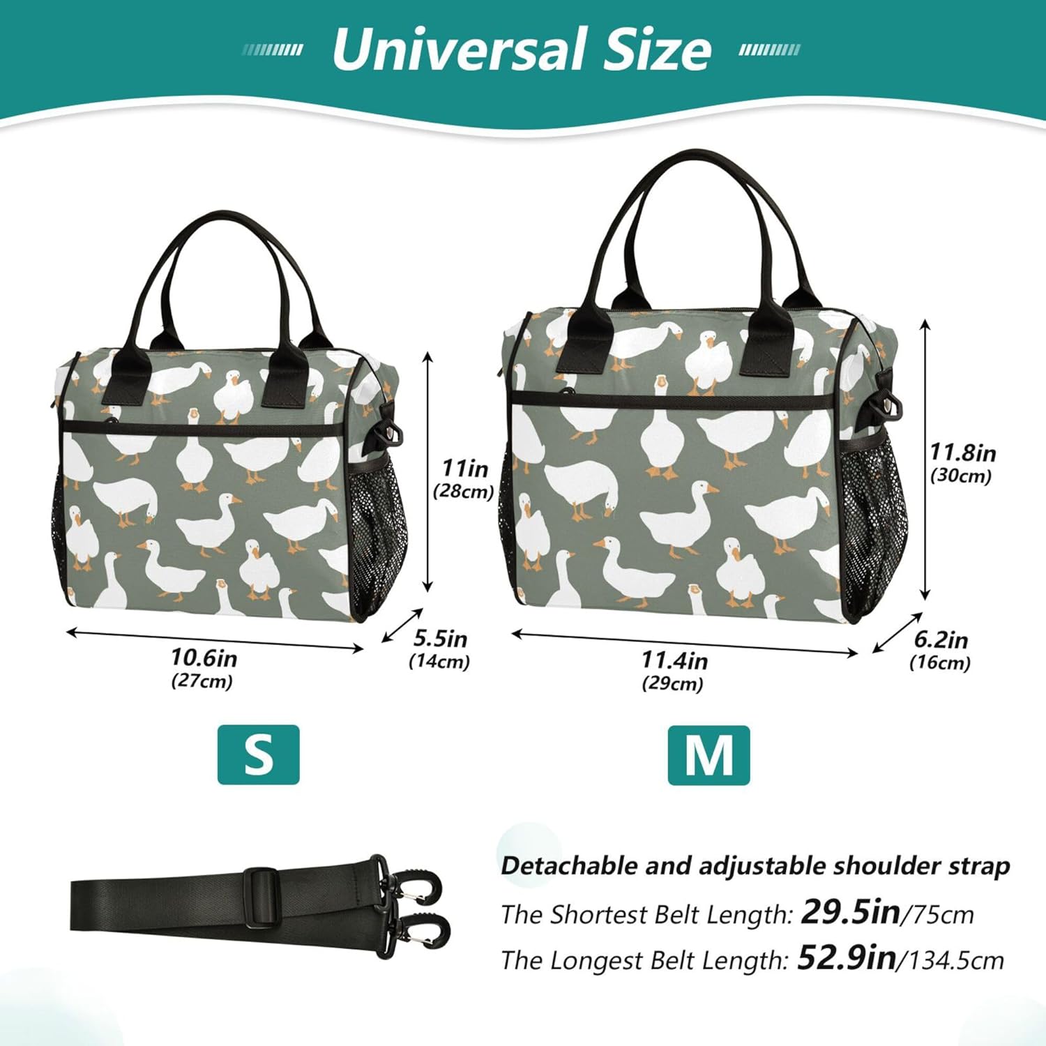 Cute White Geese Lunch Box for Men Women, Insulated Lunch Bag Cooler Bag Large Adult Lunch Box for Work Picnic Travel
