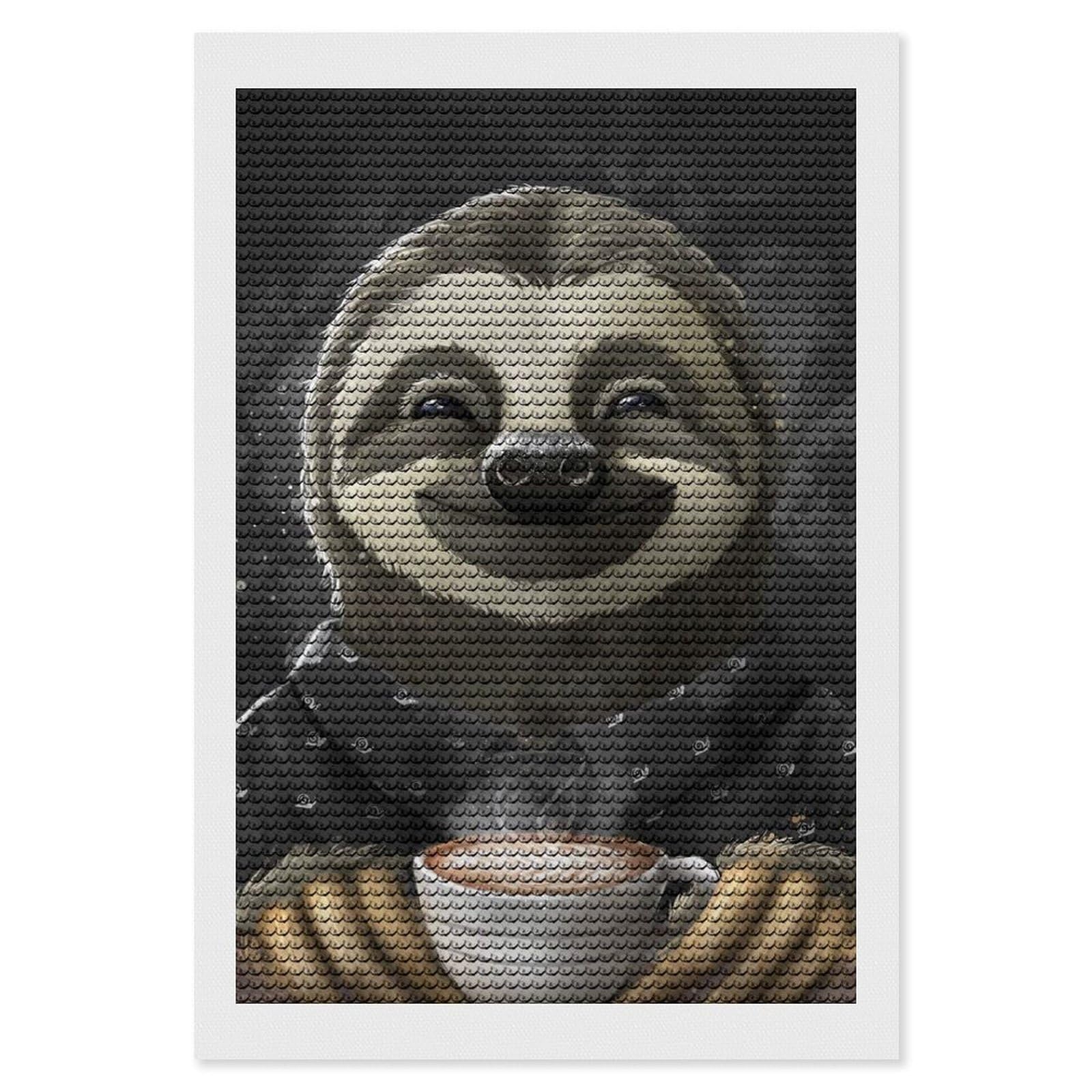 Junmoney Morning Sloth Coffee Black DIY Diamond Art Canvas Kit 8"x12", Decorate Your Room, Sparkling Round Gems, Fun Craft Experience, Farmhouse Decor