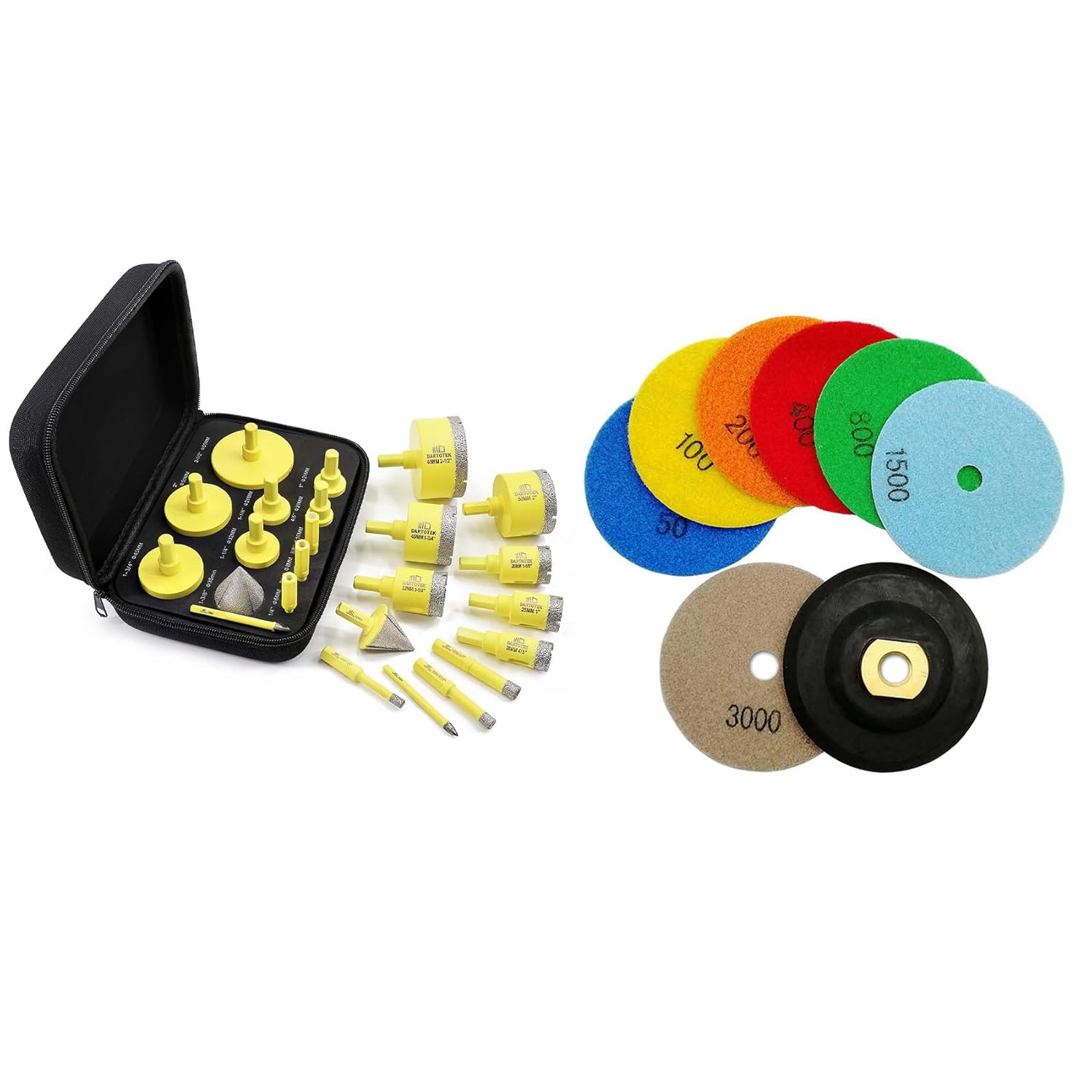 Diamond Core Drill Bits Set 12PCS - DARTOTEK Tile Hole Saw Kit (6/8/10/20/25/28/32/45/50/65mm/1-3/8/6mm for Porcelain, Ceramic Tile, Granite, Marble, Masonry