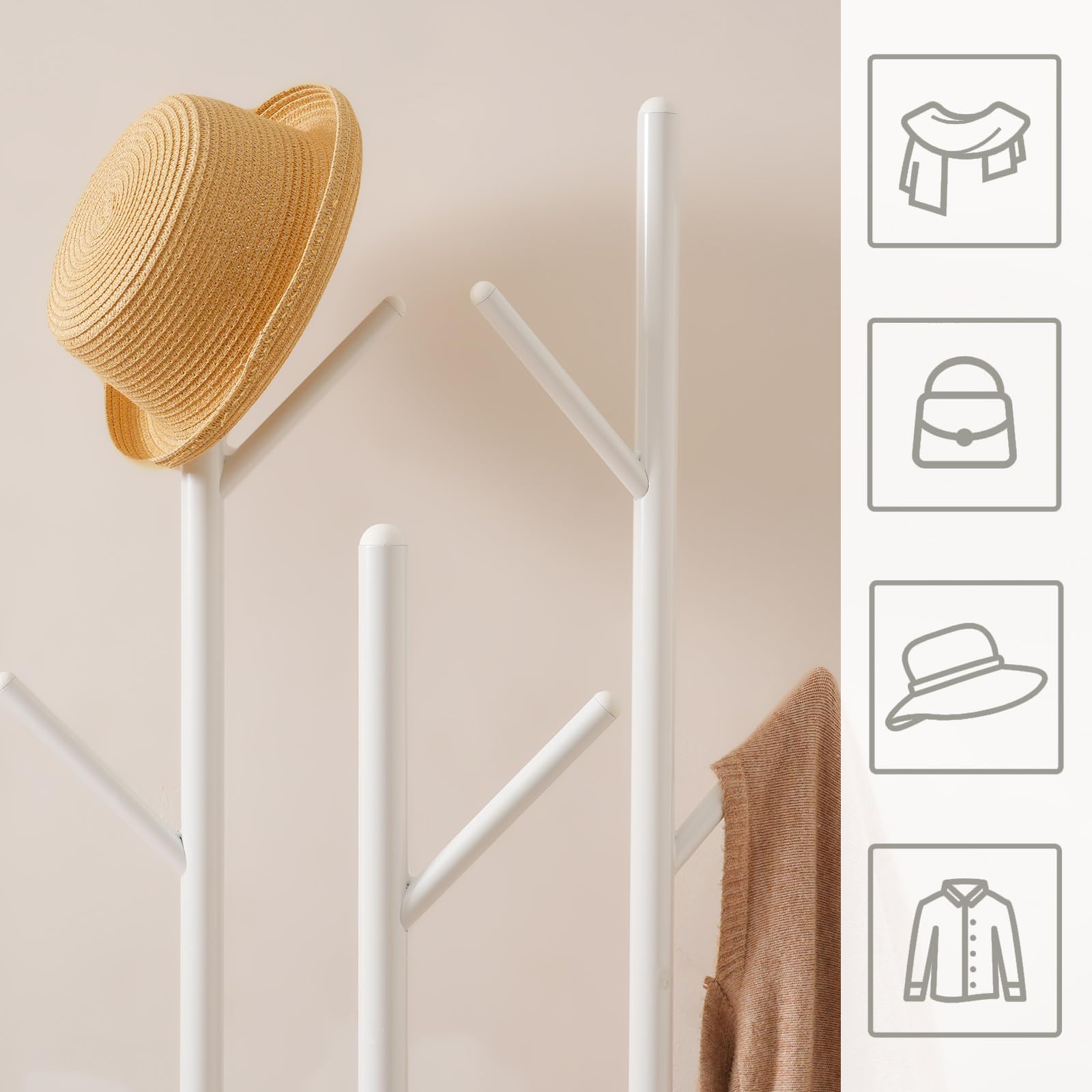 HOOBRO Appendiabiti da Ingresso, Attaccapanni da Terra, Portabiti con 8 Ganci e Scaffale a 2 Ripiani, per Vestiti, Cappelli, Borse, Sciarpe, Stile Industriale, per Corridoio, Entrata, Bianco EWT33YM01