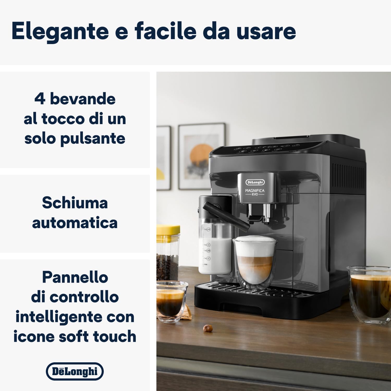 DeLonghi Magnifica Evo ECAM292.52.GB, Macchina da caffè Automatica, Chicchi macinati al momento, Caraffa MontaLatte Automatica per Cappuccini, 4 Bevande One Touch, Spegnimento Progammabile, Nero DeLonghi Magnifica Evo ECAM292.52.GB, Macchina da caffè Automatica, Chicchi macinati al momento, Caraffa MontaLatte Automatica per Cappuccini, 4 Bevande One Touch, Spegnimento Progammabile, Nero