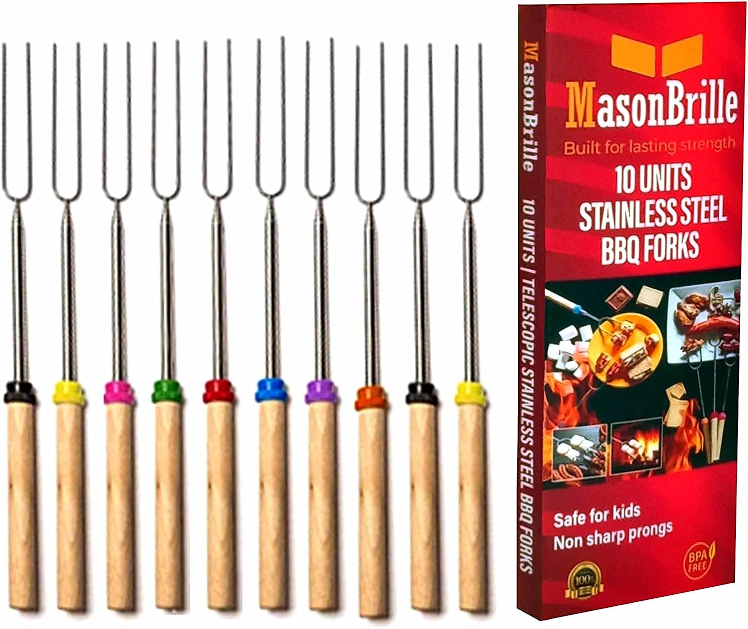 Barbecue Forks Set of 10 Marshmallow Roasting Sticks Extendable