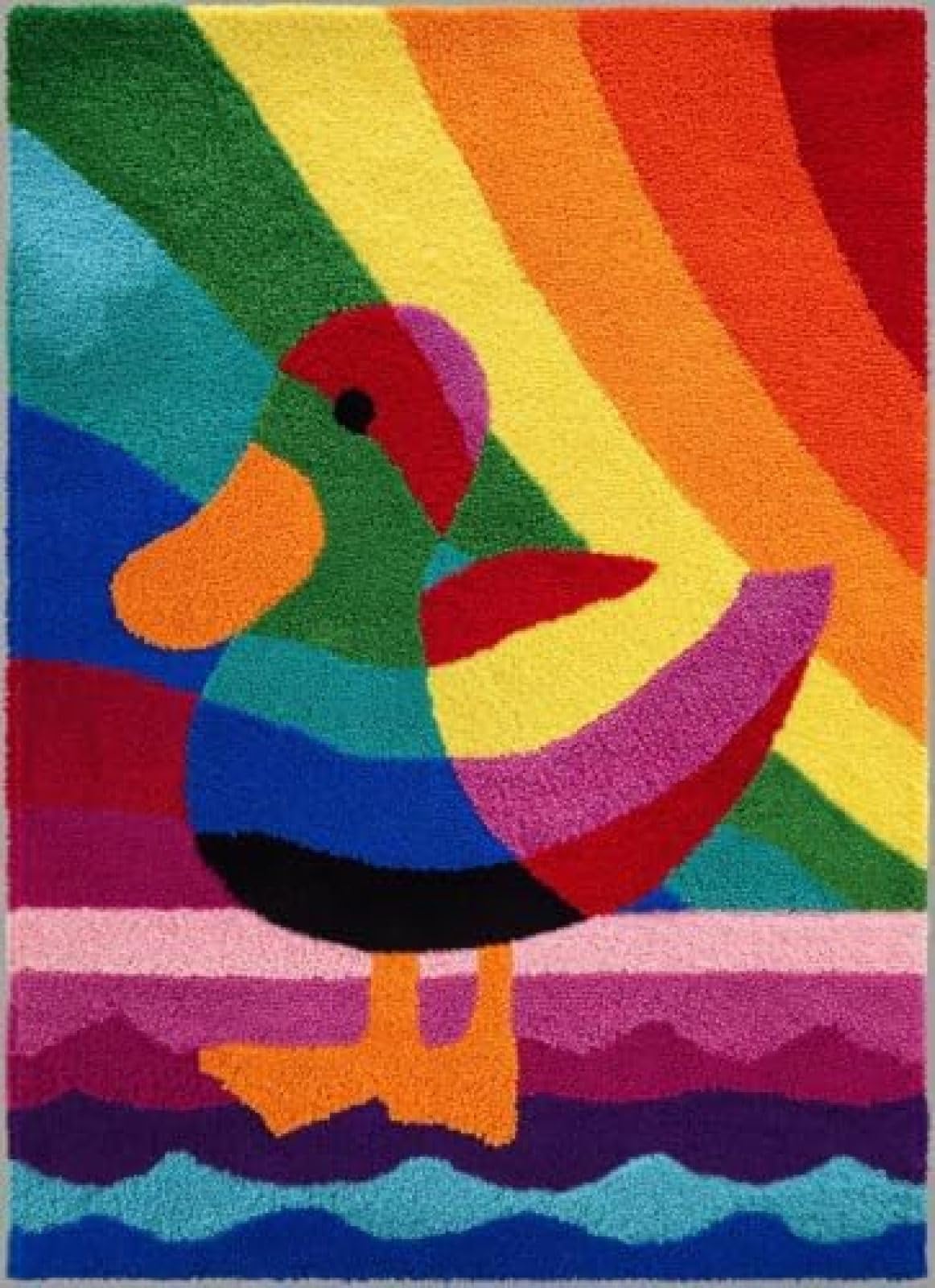 XDEGHUANGSS Latch Hook Rug Kit Duck and Rainbow Background with Pre-Printed Mat Cover DIY Cushion Crochet Yarn Hooking Craft Set for Floor Decor 38x52cm-3