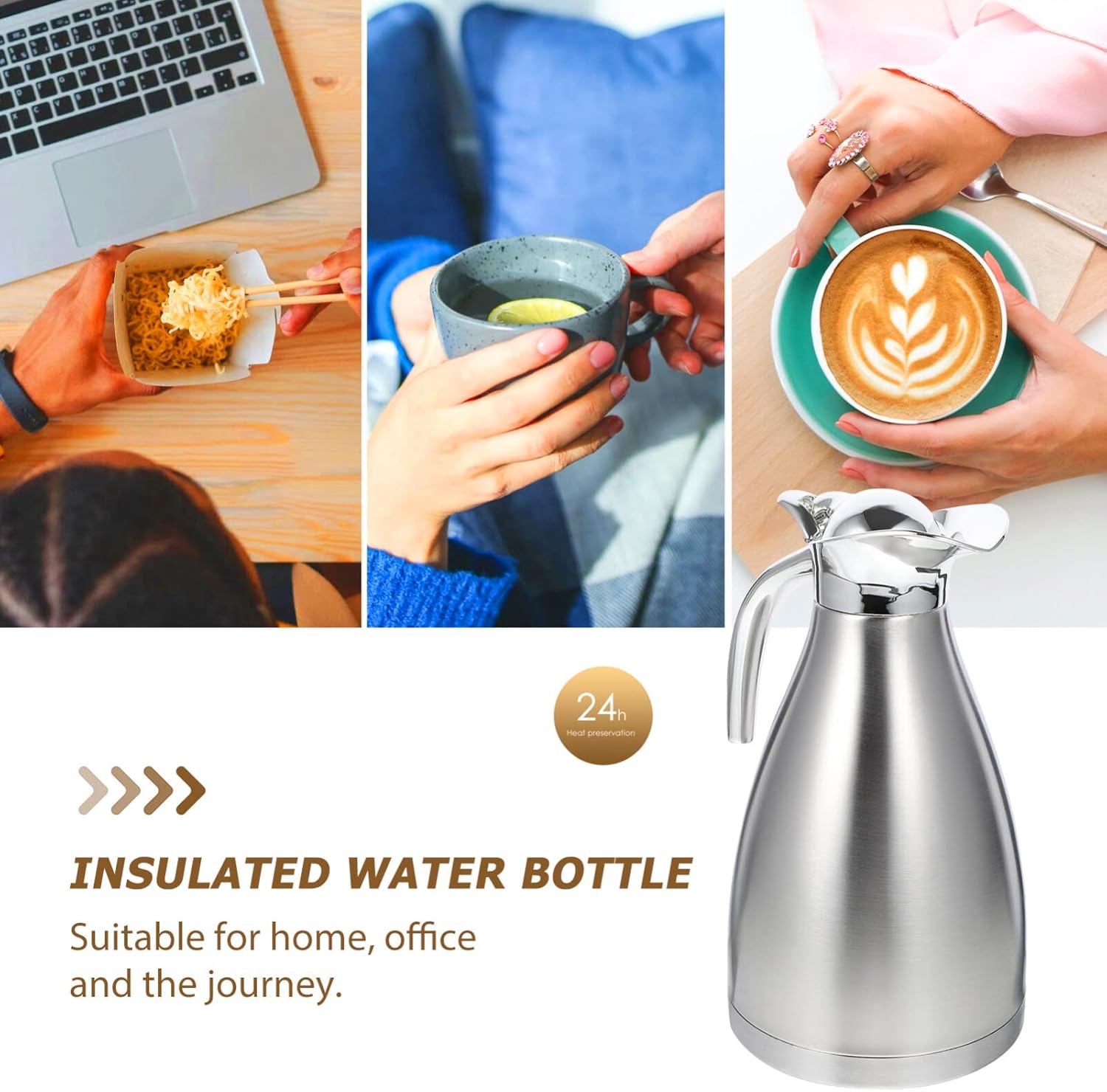Stainless Steel Thermal Bottle Double-wall Insulated Kettle Vacuum Pot for Home Office Travel Water Container with Anti-leak Design