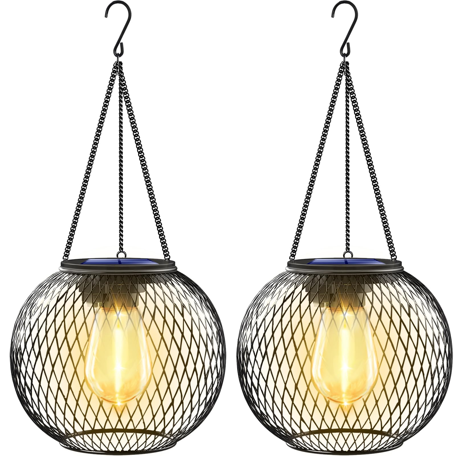 UBright Solar Lanterns Lights Outdoor Waterproof Metal Hanging Solar Powered Lights for Outside Decorative Lanterns for Garden Yard Patio Pathway, 2 Pack