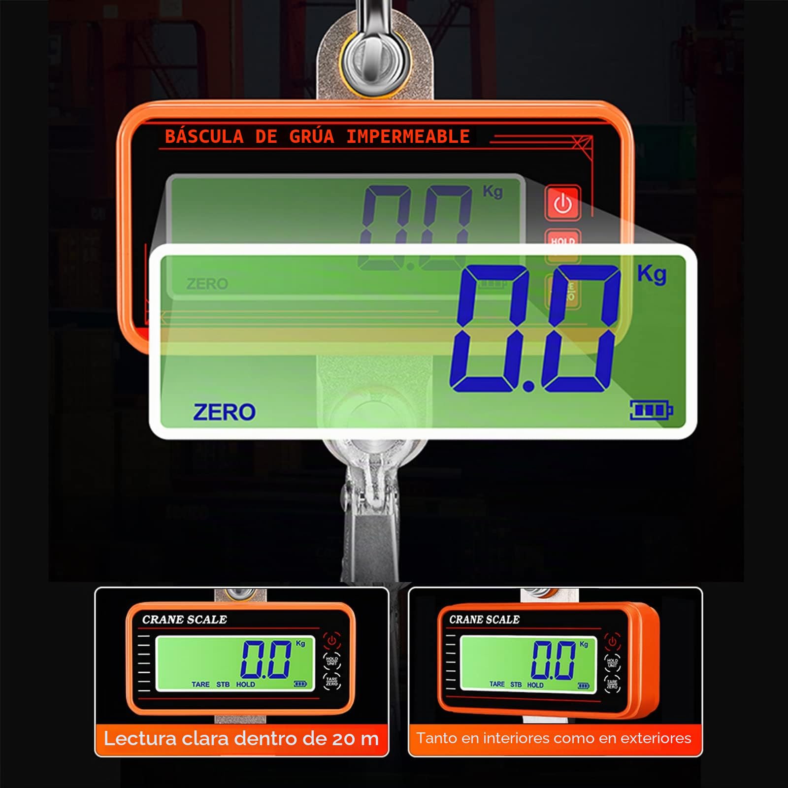 Báscula de grúa Electrónica 1500KG, Báscula Colgante Portátil con Pantalla LCD y Control Remoto, Balanza Digital de Alta Precisión, Industrial Escala con Gancho Resistente para Granja Caza (Naranja)