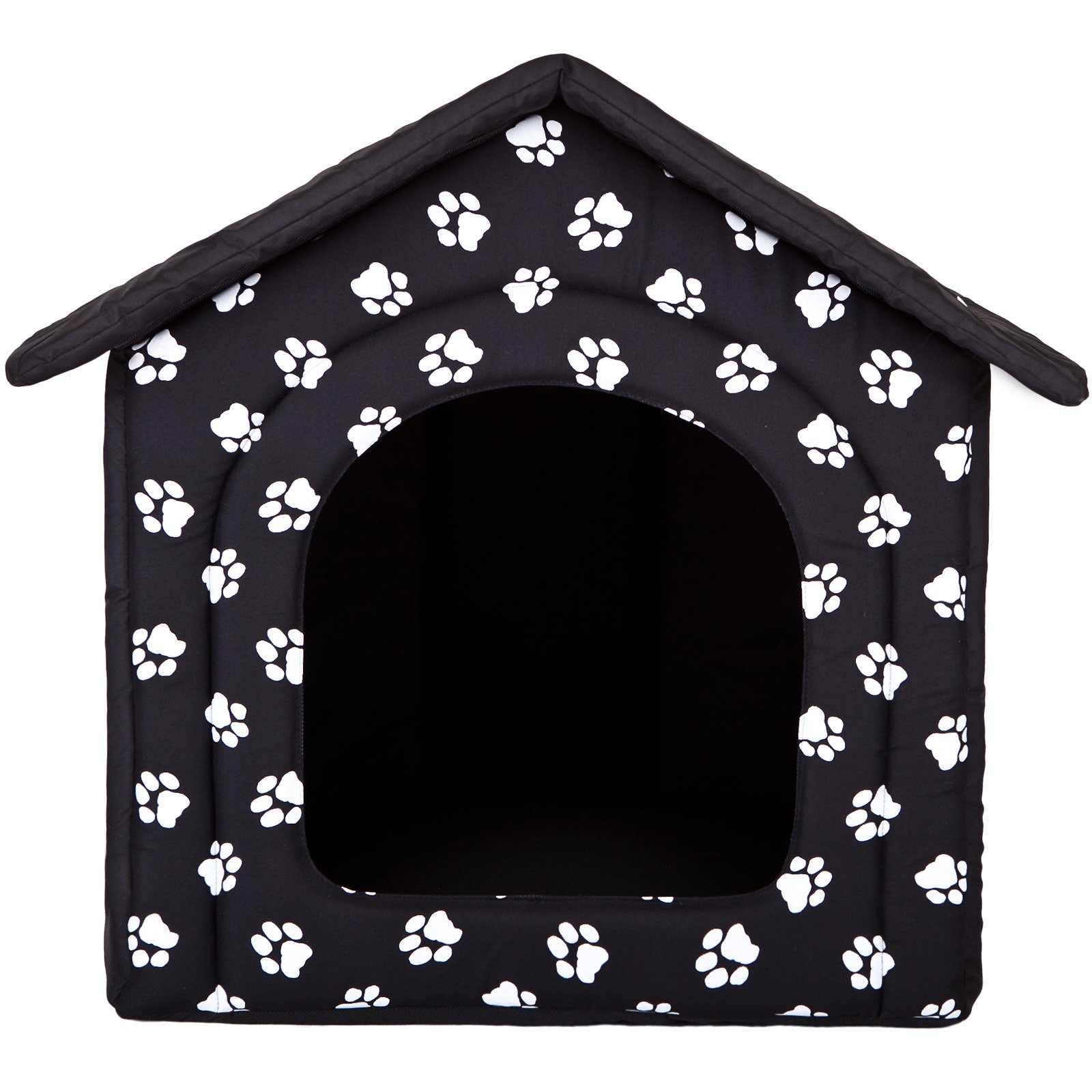 Hundehöhle Hundebett Hundehaus Hundehütte R1-R6 (R1 (38 x 32 cm), schwarz mit Muster (Pfötchen))