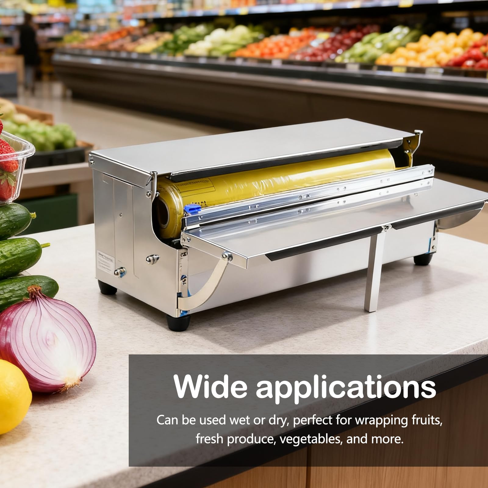 Distributeur De Film, 450 Mm Acier Inoxydable Distributeur De Film Alimentaire Distributeur De Film Pliable avec 2 Lames De Rechange pour Aliments Frais dans Les SupermarchéS Machine d'emballage