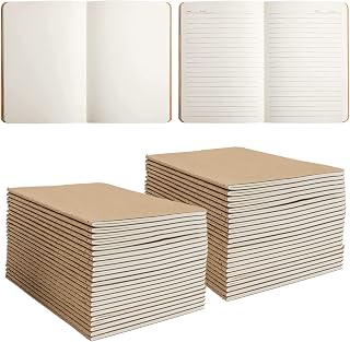 48 Pack A5 Kraft Notebooks Bulk, 8.3x5.5" Lined and Blank Journals for Writing, 68 Pages (34 Sheets) Small Sketchbooks for Kids, Students & Office, Subject Memo Notepads for School & Travel