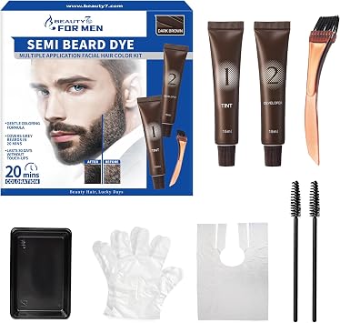 Moustache & Beard Dark Brown Dye, Permanent Hair Dye, Colouring Mustache & Beard Dye For Men Quick & Easy to Use at Home by Beauty7