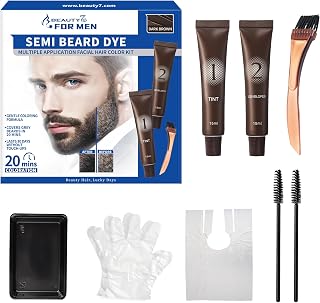 Mustache & Beard, Beard Coloring Kit Beard Dye for Men with Brush, Easy Application Dark Brown Mens Hair Dye
