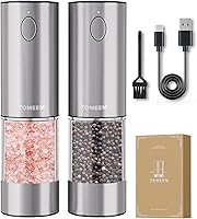 Vista 12 de TOMEEM Juego de molinillo eléctrico de sal y pimienta de mayor capacidad mejorado recargable con luces LED, molinillo automático de sal y pimienta