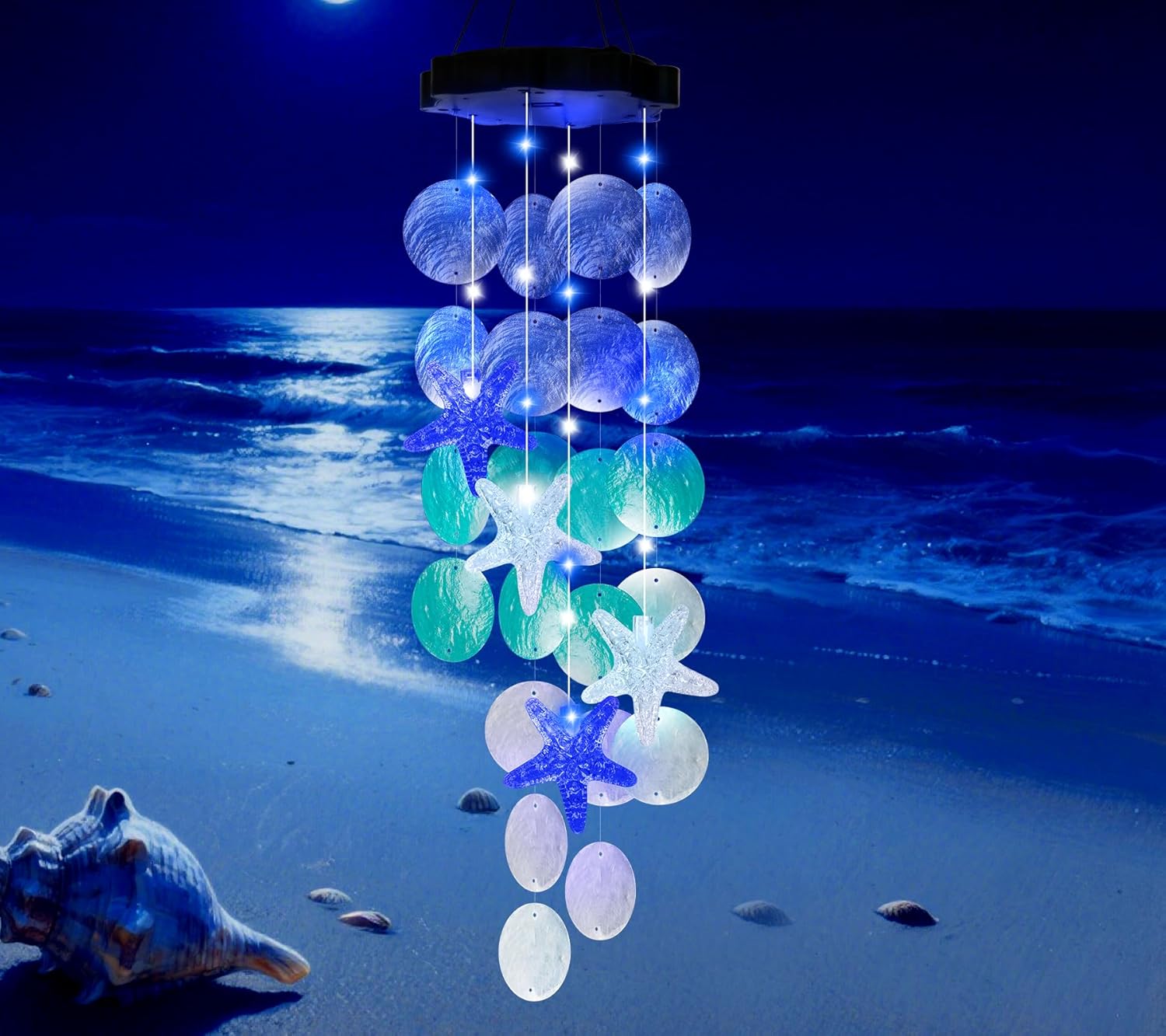 Solar Starfish Wind Chimes for Outside Mobile Shells Wind Chimes Hanging Decorative...