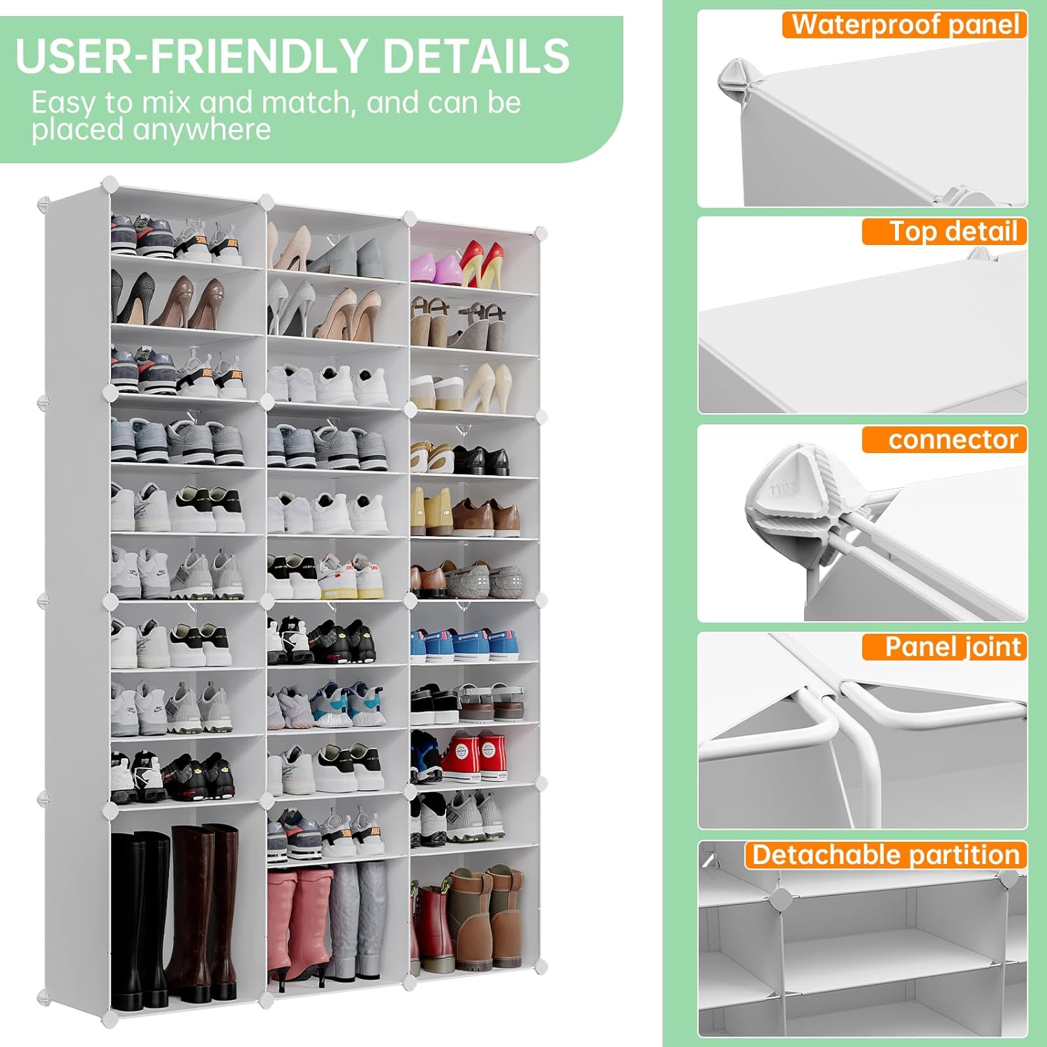 VIPZONE 72 Pairs Shoe Rack Organizer，Expandable Shoes Storage Cabinet, Large & Tall Shoes Shelves for Living Room,Closet,Bedroom,Hallway