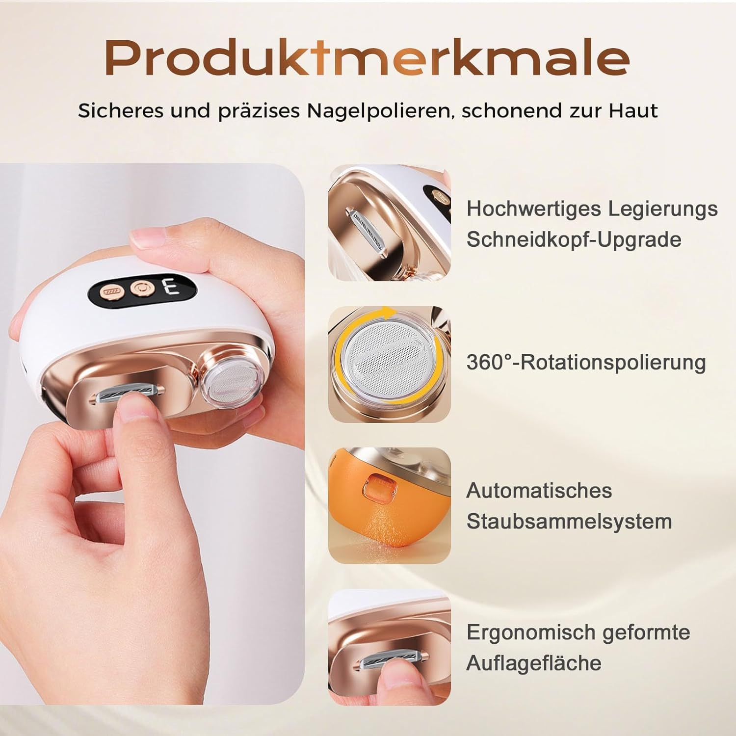 Electric Smart Nail Clippers for Adults Seniors, 2026 New 3 Speeds Strong New Electric Nail Clipper with LED Light, Automatic Electric Toenail Clippers Nail Kit for Seniors Adults (Orange)