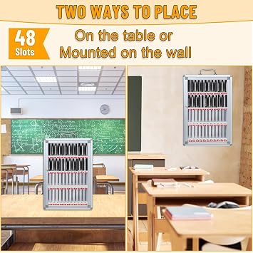 YOXIER Cell Phone Locker,Cell Phone Holder Classroom,36/48 Slots Aluminum Alloy Pocket Chart Storage Cabinet,Wall-Mounted Cell Phones Storage Cabinet Cell Phones Locker Box with Handle for Office Cla