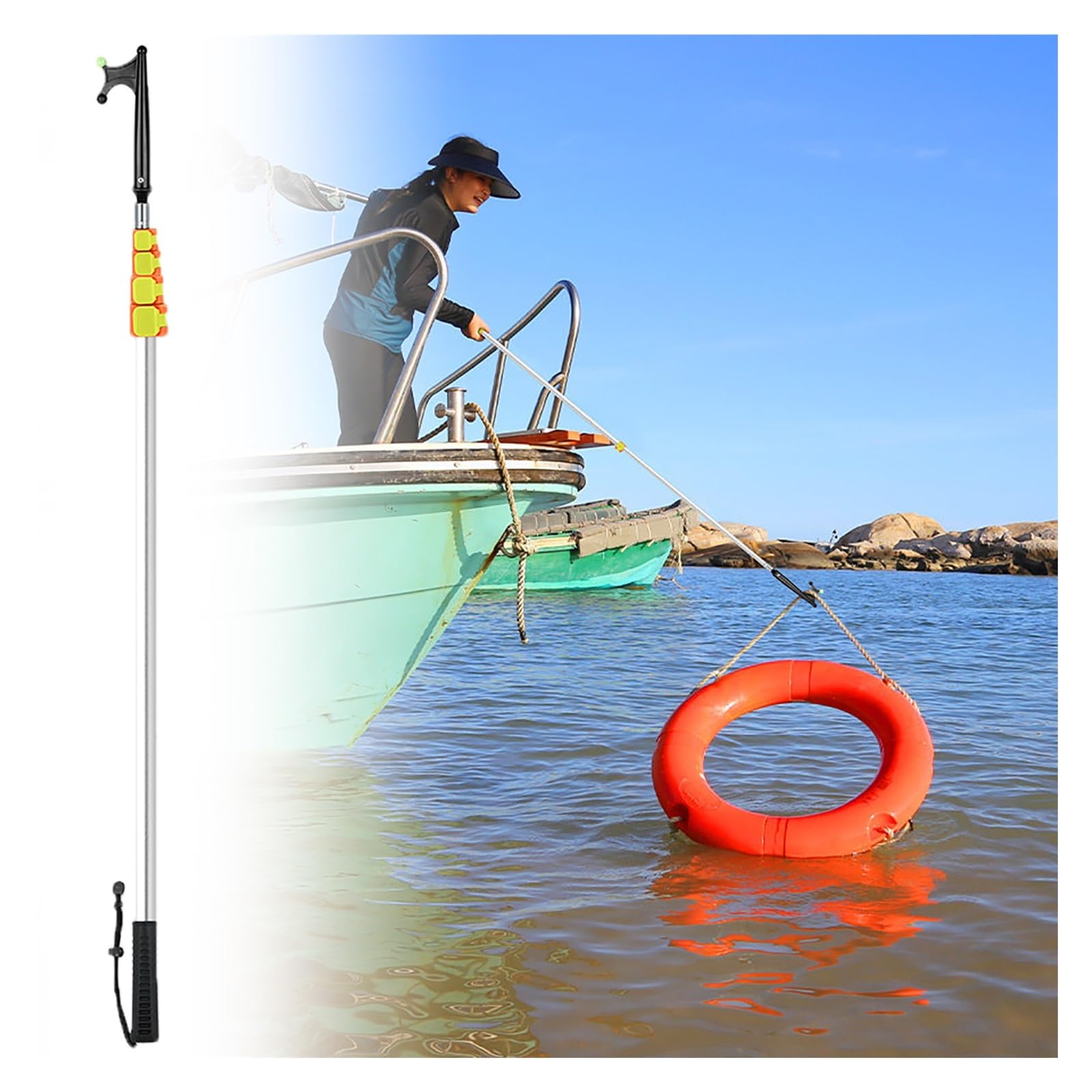 DJPHOFS Aluminum Alloy Telescopic Boat Hook Pole, Scratch-Resistant Floating & Telescoping Boat Hooks, Multi-Purpose Boating Reach Extension Pole Hook(Silver,3.5m/11.5ft)