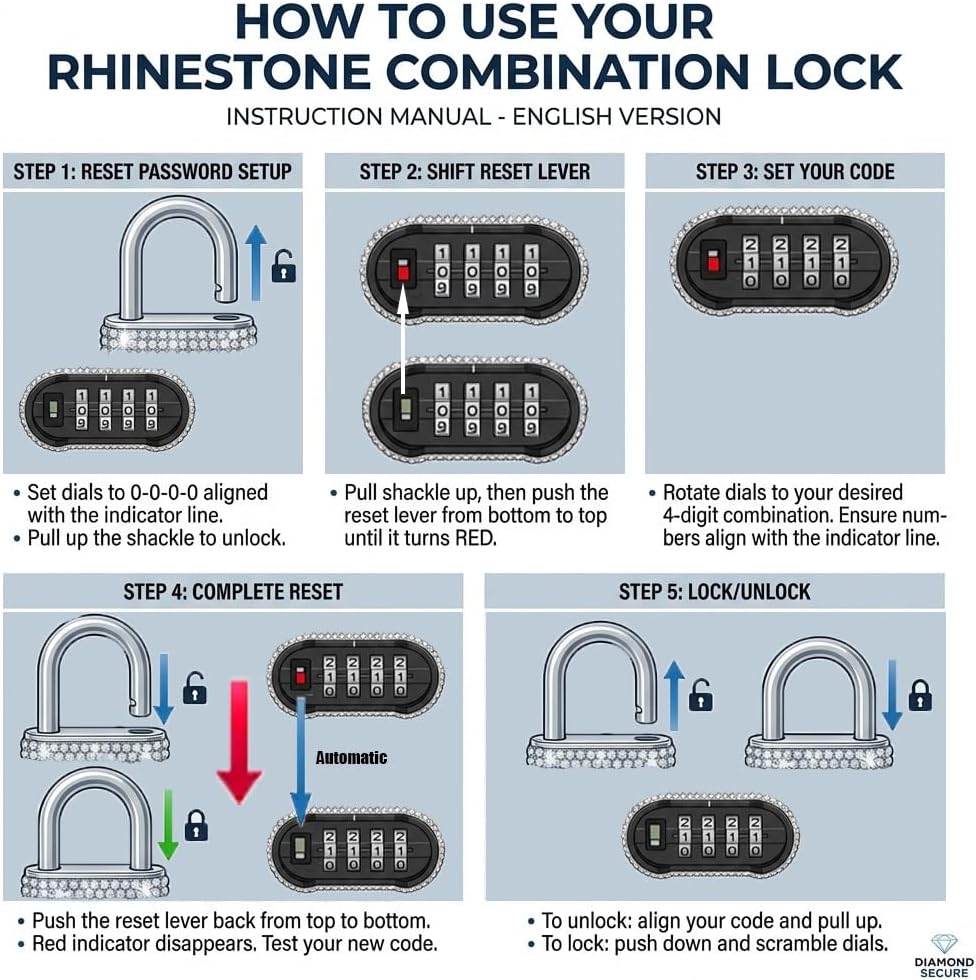 Combination Locks Bling Combo Lock for Gym Locker 4 Digit Number Lock with Code Outdoor Padlock for Gate,Shed(Silver)
