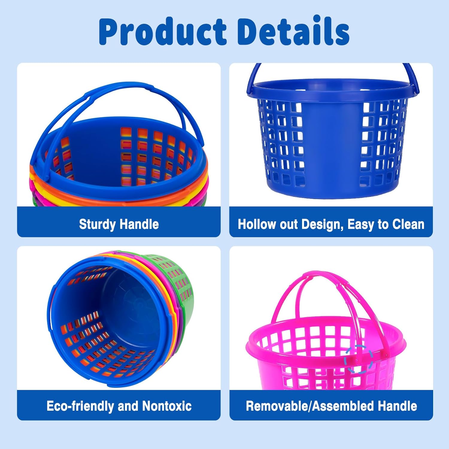 Evoio Easter Baskets Bulk for Kids, 24 PCS Small Easter Baskets Bulk for Egg Hunts Set, Easter Bucket Bags with 120g Easter Grass for Toddler Classroom Collecting Easter Eggs Party Favor