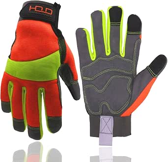 HANDLANDY Hi-vis Reflective Work Gloves, Anti Vibration Safety Gloves, Touch Screen, Orange