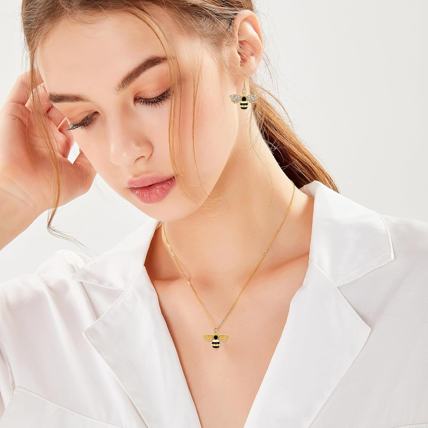 PLwelth Gold Bee Jewelry Set for Women Sparkle Bumblebee Necklace Bee Honeycomb Dangle Earrings Birthday Christmas Gifts - Image 5