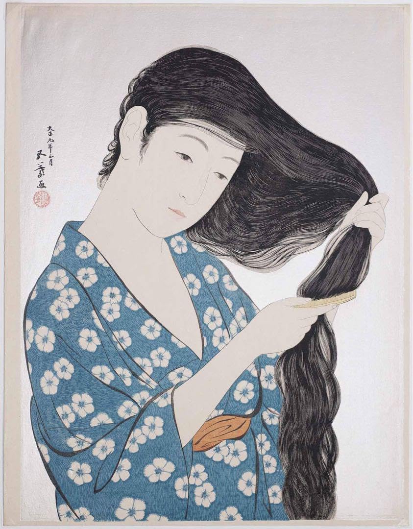 Amazon.co.jp: 橋口五葉 髪梳ける女 56×43.6cm 大判サイズ 複製